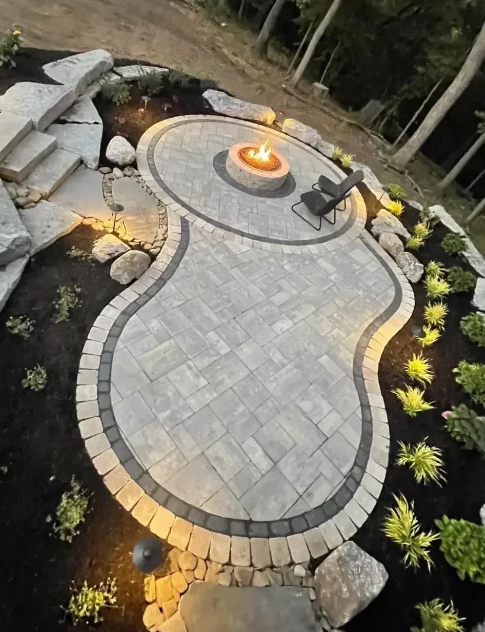 Patio and firepit design in backyard