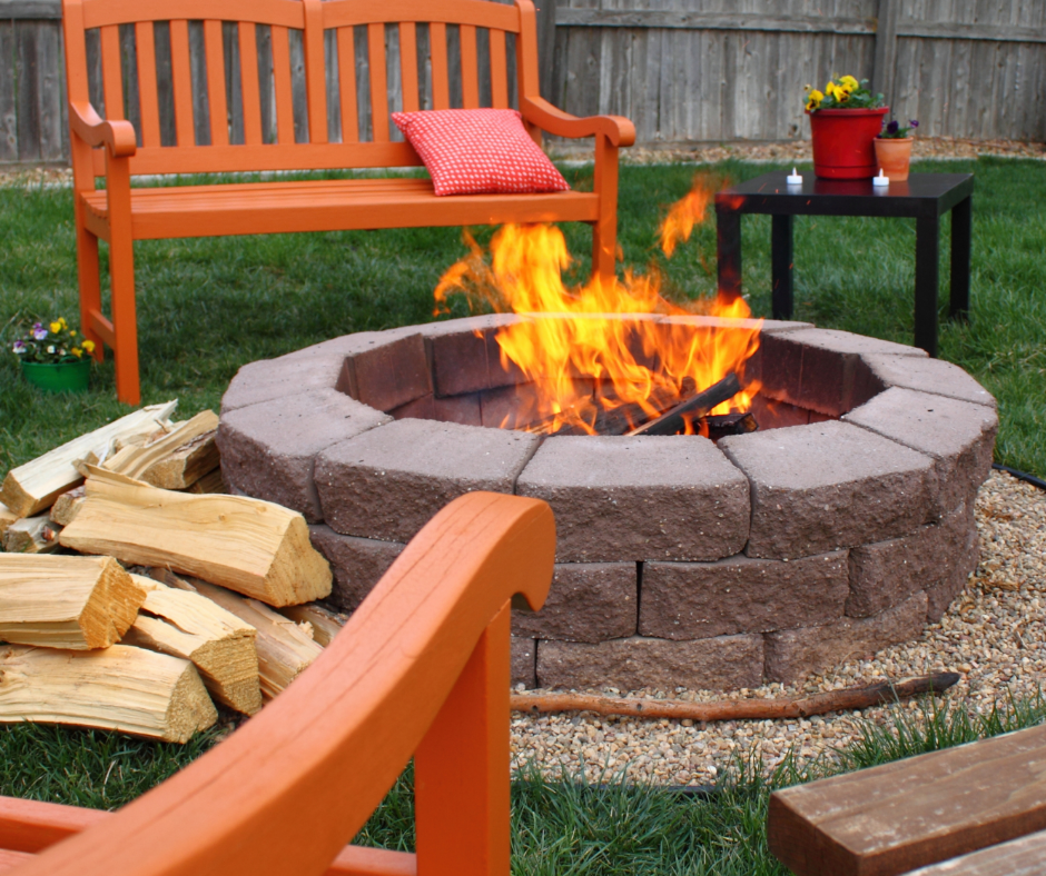 outdoor fire pit surrounded by patio furniture