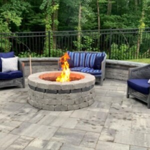 fire pit and newly installed patio pavers