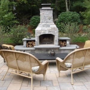 outdoor fire pit in Massachusetts backyard