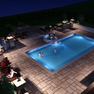 3D AutoCAD rendering of an in-ground pool. This is phase two of the landscape design process.
