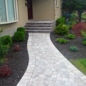 walkway paving stone installation in Massachusetts backyard